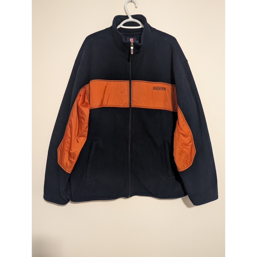 CHAPS Ralph Lauren Navy Blue / Orange Fleece Full Zip Sweater Jacket Men's Large